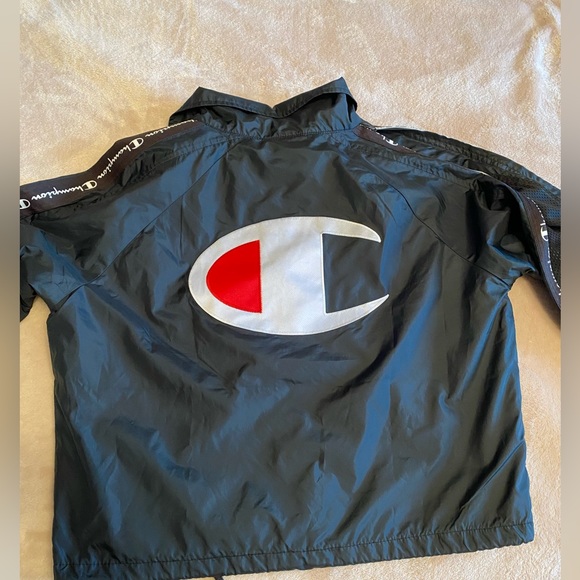 Champion Women's Zipper Tape Cropped Oversized C Script Logo Jacket Black Size S - Picture 4 of 8